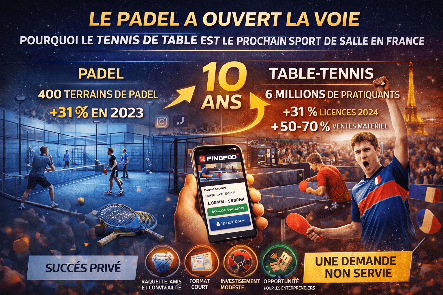Le padel a ouvert la voie : pourquoi le tennis de table est le prochain sport de salle en France