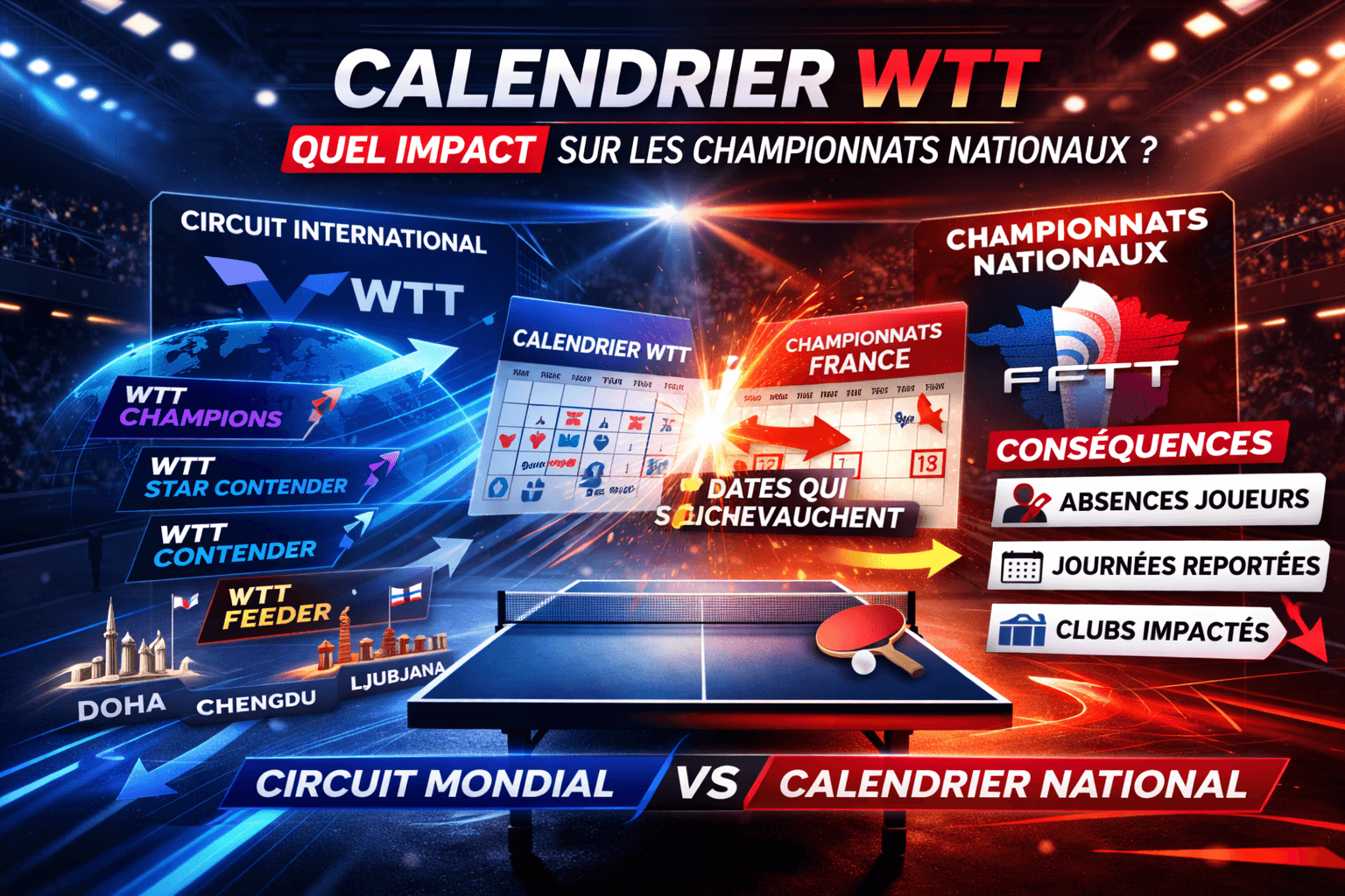 Calendrier WTT 2026 : Impact sur les Championnats Nationaux de Tennis de Table